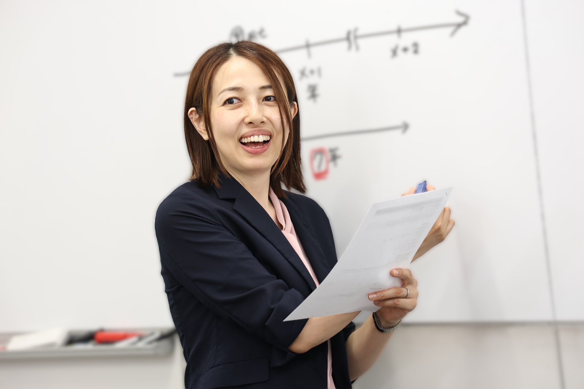 ホワイトボードを使って説明する社員